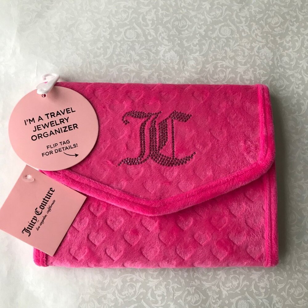 Juicy Couture Travel Pink Jewelry Organizer Terry Velour  6"H x 8"W  Open(16x8")
